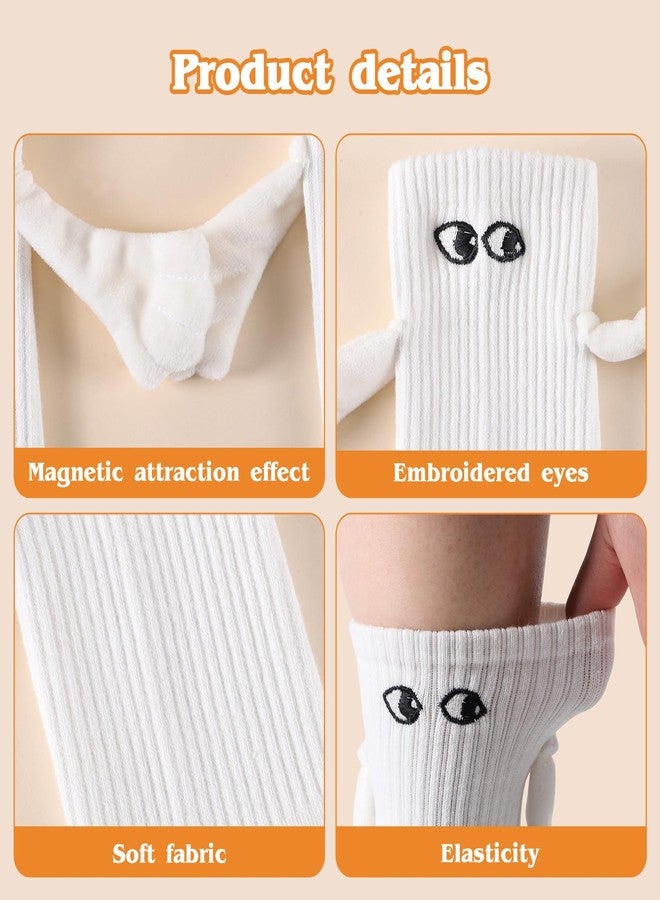 Worive Hand Holding Socks Hand in Hand Magnetic 2 Pairs Gifts for Couple Adult Teens Anniversary Engagement, White - Image 3
